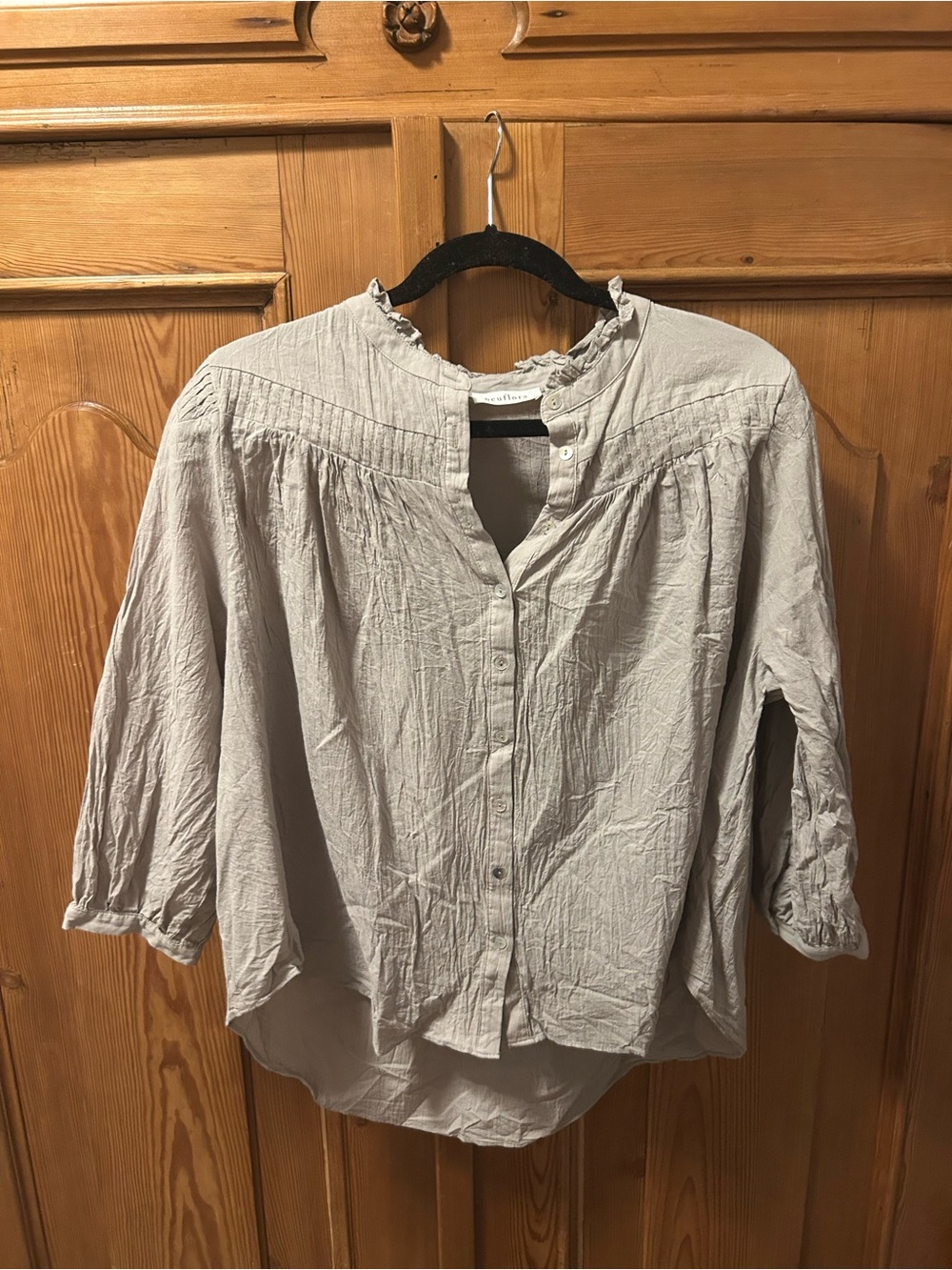 Neuflora Sage Green Ruffle-Neck Button Front Blouse